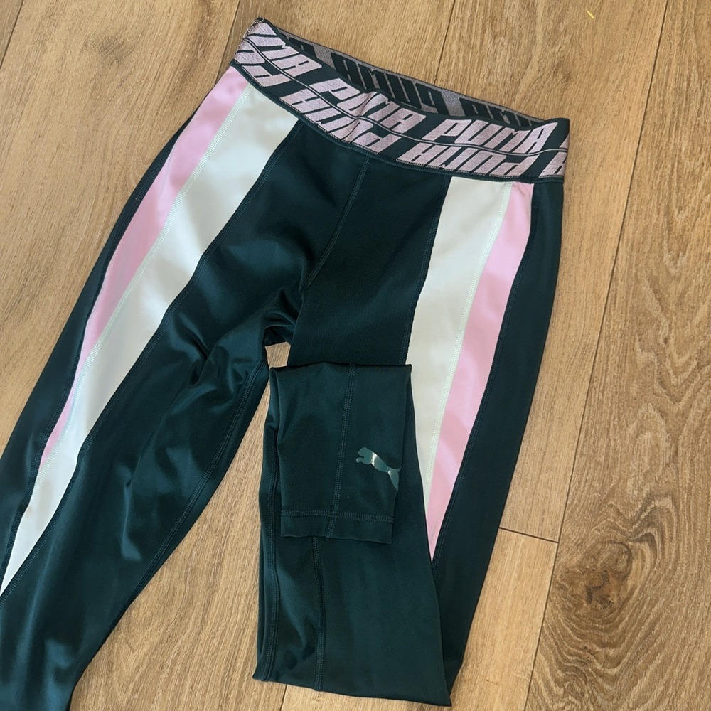Puma Womens Small Tight Legging Own It Running Training Drycell Green Colorblock